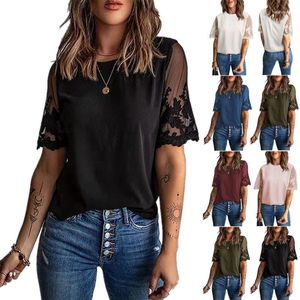 Blusas para mujeres Summer Independent Station Amazon Fashion Street Color sólido Cuello redonde