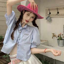 Bluzki damskie Letnia koszula w koreańskim stylu Dla kobiet Casual Kołnierzyk POLO Zasznurować Słodkie Wszechstronny Top z krótkim rękawem Jednokolorowy Mujer Blusa