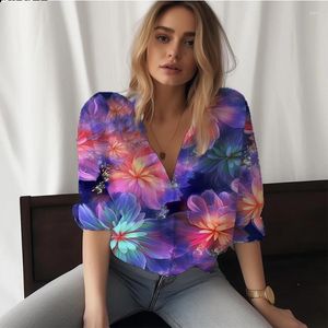 Blusas de mujer Camisa de verano para mujer Flor colorida Impreso en 3D Señora Estilo casual Tendencia de moda Alta calidad