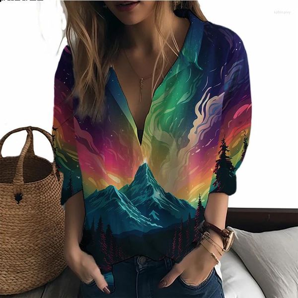 Camicette da donna Camicia da donna estiva Valley Night Scene 3D stampato Lady Casual Style Trend Fashion Loose