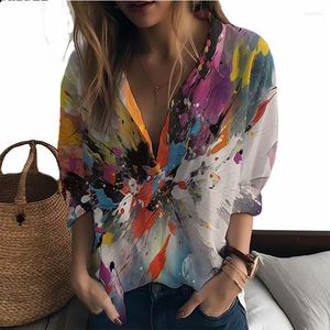 Damesblouses Zomer Dame Shirt Kleurweergave 3D Gedrukt Casual Stijl Damesmode Trend Los
