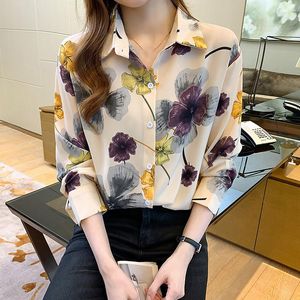 Camicette da donna Summer Long Sleeve Office Wear Camicia da donna elegante in chiffon con stampa floreale S-XL Camisa Feminina