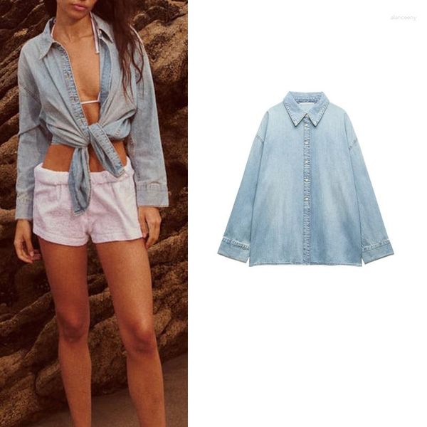 Blouses pour femmes Summer Low Awled Cardigan Denim Shirt