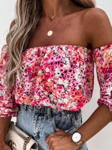 Blusas de mujer Verano fuera del hombro Blusa con estampado floral Mujeres Boho Casual Mujer Flor Slash Neck Holiday Tops Venta de liquidación Precio bajo