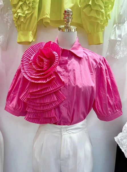 Blouses des femmes Bureau d'été Lady Rendre le col Fleofles Ruffles chemises lâches