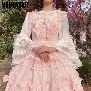 Damesblouses Zomer Origineel ontwerp Jurk Kant Chiffon Mouw Europese elegante bloem Bruiloft Top Leuke ruches Pullover Kawaii Lolita