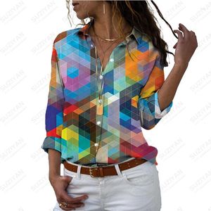Chemisiers pour femmes chemise d'été éléments ethniques Plaid mosaïque impression 3d coloré mode ample