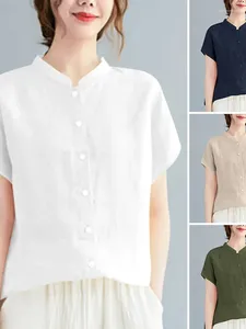 Chemisiers d'été pour femmes, chemise à manches courtes, en coton uni, ample, boutons, taille nouée
