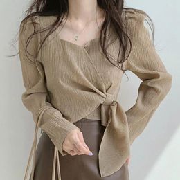 Blouses Femmes Chemises d'été pour femmes Jeunes Belle Coréenne Asymétrique Casual Top Mode Vintage Blouse Lâche Femme Collection 2023