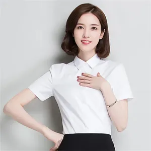 Blouses pour femmes Summer à manches courtes Black Blanc Couleur Couleur solide Slim Fit Professional Blouse Office Ol Work Clothes Bouton