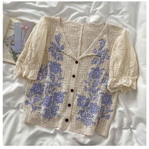 Blouses voor dames zomer korte mouw shirt crop top vrouwen boho kleding ontwerper shirts bloemen borduurwerk dunne gebreide tops blusa mujer