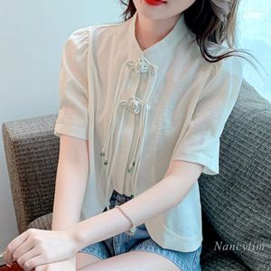 Chemisiers pour femmes été à manches courtes en mousseline de soie chemise Style National femmes 2023 chinois Cheongsam haut élégant Blusas Femme
