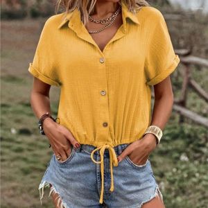 Boulouches de la femme de couleur de couleur solide d'été cardigan lacet up up mange shirt femme top top bame lâche blouse jaune lâche