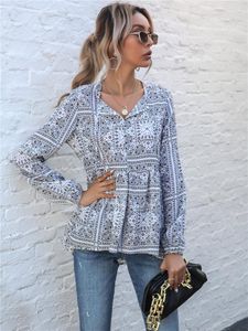 Damesblouses Summer Spring Tassels Print losse tops Chiffon Chique dames met lange mouwen