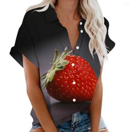 Blusas de verano para mujer, camisas con estampado 3D de insectos de fresa, camisa Retro de manga corta para mujer, Tops de gran tamaño con botones Harajuku, ropa para mujer