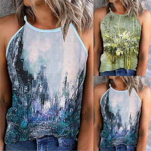 Women's Blouses Summer Tops voor dames sexy bemanning nek spaghetti riem shirts luipaard schouder katoen vest groot en lange topcompressie