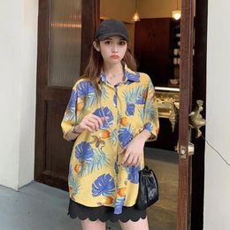 Blouses pour femmes Summer Trendy Retro Floral Imprimé Shirts à manches courtes BF Style Top Couple Hawaiian Loose Shirt Beach Vêtements M-3xl Taille