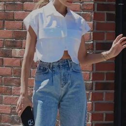 Blouses de femmes Summer Femmes Denim Shirt Clait Aboule Souplie Pouvornets Poches Top Couleur Couleur Single Breasure Casual Shortwear
