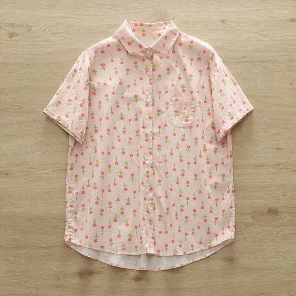 Boderas de mujeres Summer Mujeres Camisas de estampado floral Floración Capa rosa Tops Femenina Femenina