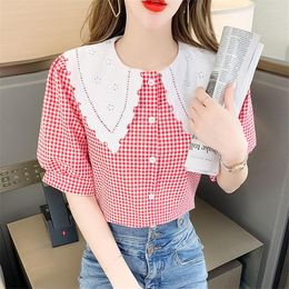 Women's Blouses Summer Women Shirts Temperament Franse stijl Aesthetische korte mouw Dollar Rooster Blusas Fashion Tops MM0601