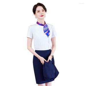 Women's Blouses zomer vrouwen shirts shirts witte dames met korte mouwen tweedelig rok en tops sets vrouwelijke werkkleding vrouw