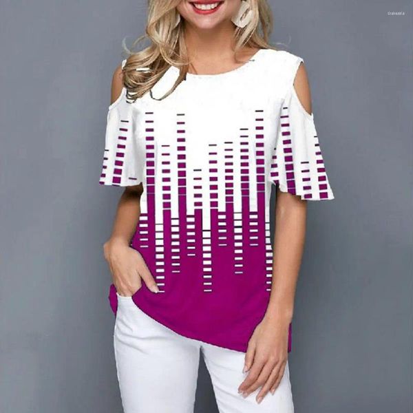 Blusas de mujer, Tops de verano para mujer, camiseta sexi de manga corta con hombros descubiertos para mujer, jersey de cuello redondo, ropa holgada para ir al trabajo