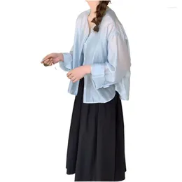 Chemisiers pour femmes vêtements de protection solaire boutons amples chemises décontractées été Lyocell mince chemisier respirant solide à manches longues hauts d'extérieur