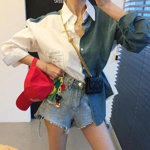 SuperAen – chemisiers pour femmes, Style coréen Chic, col à revers, panneau contrasté, simple boutonnage, chemise en Denim ample, printemps 2024