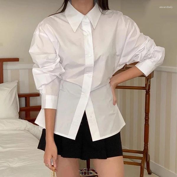Blouses pour femmes SuperAen 2024 coréen chic automne style de niche revers conception de boucle latérale avec taille cintrée couleur unie chemise à manches longues