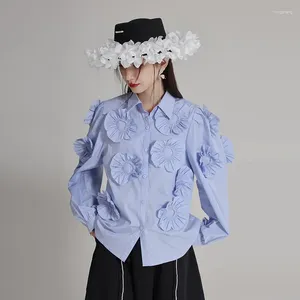 Women's Blouses Superaen 3d Big Flower Shirt For Women A Line high-end lente 2024. Lapelkraag met lange mouwen
