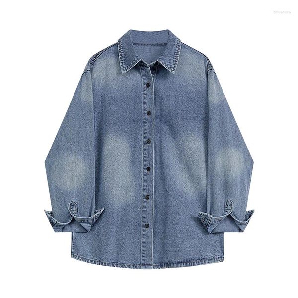 Blouses pour femmes Superaen Hong Kong Style Fashion Denim Shirt 2024 Spring rétro Wash Blue White