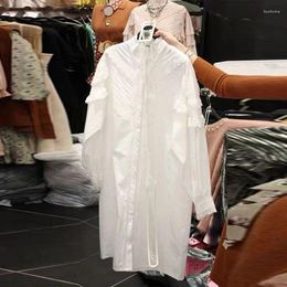 SuperAen – chemisiers pour femmes, mode coréenne, col montant, manches longues bouffantes, robe chemise, automne 2023