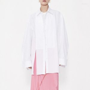 Chemisiers pour femmes SuperAen chemise fendue sur le côté printemps automne 2023 arrivée rose blanc chemises à manches longues surdimensionnées pour les femmes