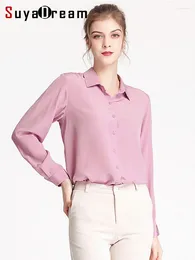 Damesblouses SuyaDream Dames Zijden Overhemd Crêpe Lange Mouwen Knopen Effen Blouse 2024 Herfst Winter Kantoor Chic Roze