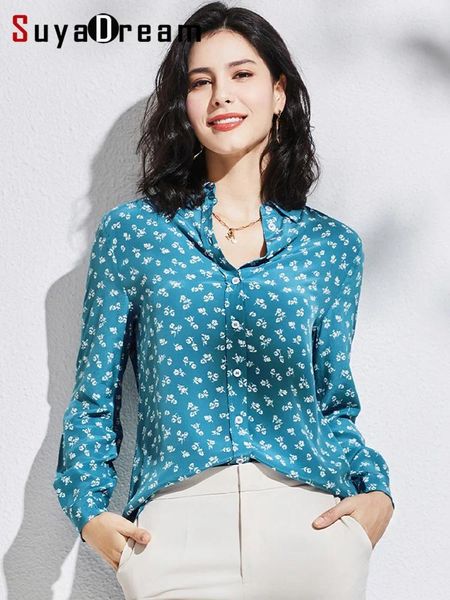 Blusas de mujer SuyaDream Camisas de seda para mujer Crepe De China Estampado floral Manga larga Chic 2024 Top Otoño Invierno