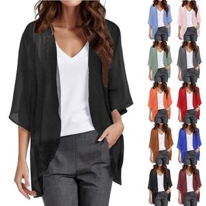 Blusas para mujer, suéter, abrigos para mujer, cárdigan de gasa con manga abombada liso y elegante, Túnica de punto informal holgada para mujer