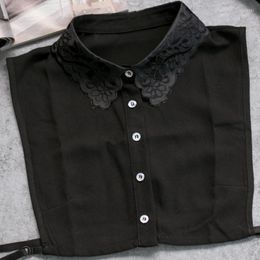 Dames blouses trui valse ketting katoen elegant borduurbloemen parel kanten half shirt kraag voor vrouwen