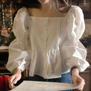 Blouses de femmes Sweet Blouse femme Vêtements Fashion White Puff Sleeve Square Coll Coll 2024 BLUSAS MUJER DE MODA LOBE RALDS TUNI