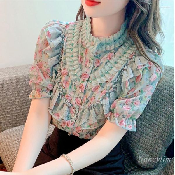 Blouses pour femmes Sweet Floral Mariffon Shirt 2022 ￉t￩ Femme en dentelle de dentelle Design ￠ la mode