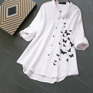 Chemisiers pour femmes Sweet Lady Summer Top Mid Length Dress-up Différentes couleurs Boutons Lotus Flower Pattern Spring Shirt