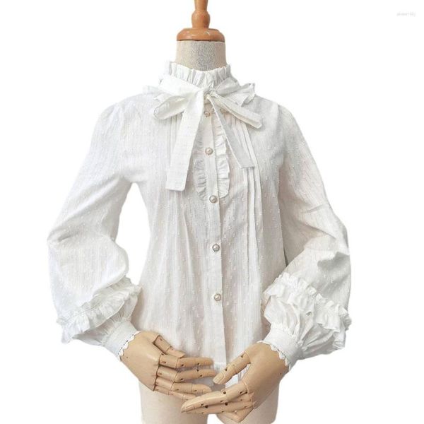 Blusas de mujer Camisa de algodón Lolita de manga larga con cuello con volantes dulces de Yiliya