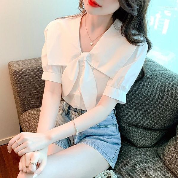 Blouses pour femmes douces femmes chemise en mousseline de soie fille chemises blanches élégantes femmes hauts 2023 été Chic Blouse basique OL mode coréenne