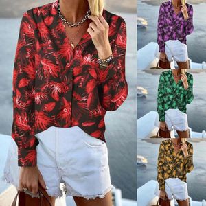 Chemisiers pour femmes T-shirt Hauts de pyjama Femmes Printemps Boutonné Col en V Bohême Style imprimé Blouse Juniors Femmes