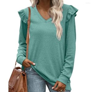 Blouses pour femmes T-shirt haut col en V respirant chaud dames élégant mode mince pull T-shirt automne femme vêtements