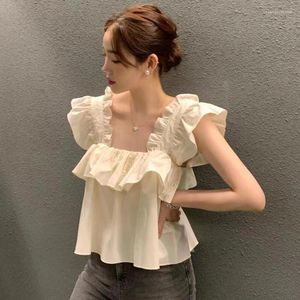 Blouses Femmes Réservoirs Camis Blanc Poupée Blouse Femme Chemises D'été Pour Femmes À Volants Lâche Chemise À Manches Volantes Femme Blusas Mujer Top Y2k