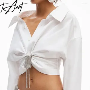 Blouses pour femmes Tanné Femmes Shirt Bandages irréguliers Chemises décontractées blanches Tops Long Sleeves Fashion Loose Coton 2024