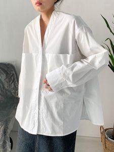 Blouses pour femmes Tannt femmes chemise col en v manches longues coton blanc Blouse hauts irrégulière chemises décontractées en vrac pour 2023