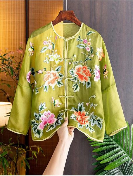 Blusas de mujer temperamento camisa de manga larga Primavera/Verano 2023 estilo chino grupo de flores bordado vestido Tang suelto Top T327