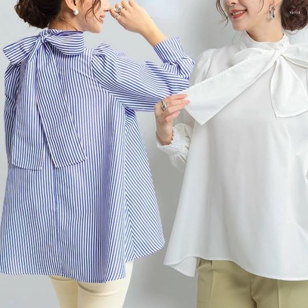 Chemisiers pour femmes TEROKINIZO col montant nœud noeud chemisier femmes à manches longues décontracté chemises amples Femme arrivée japon Style hauts Femme Blusas