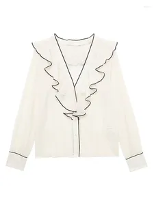 Blouses pour femmes tfmln crossover à volants chemisiers top top printemps été 2024 V-col